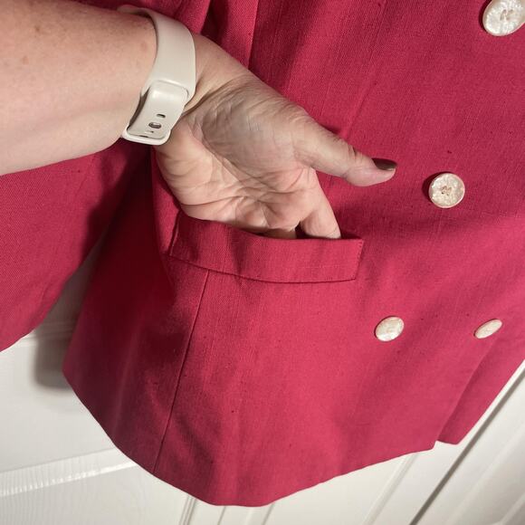 Vintage 90s Sasson Blazer Women 12 Pink Double Breasted Lined‎ Career Jacket - Picture 2 of 14